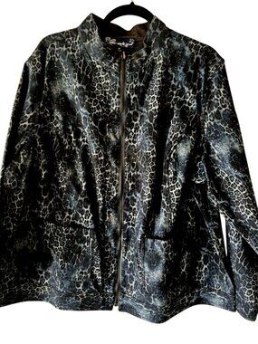 Susan graver Reversible Denim Animal Print  Women’s Jacket Size 2X